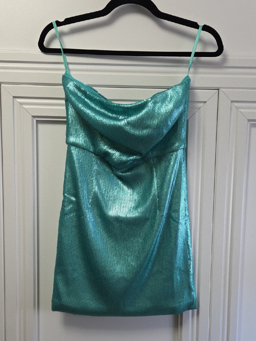 Sequin Strapless Mini Dress in Aqua